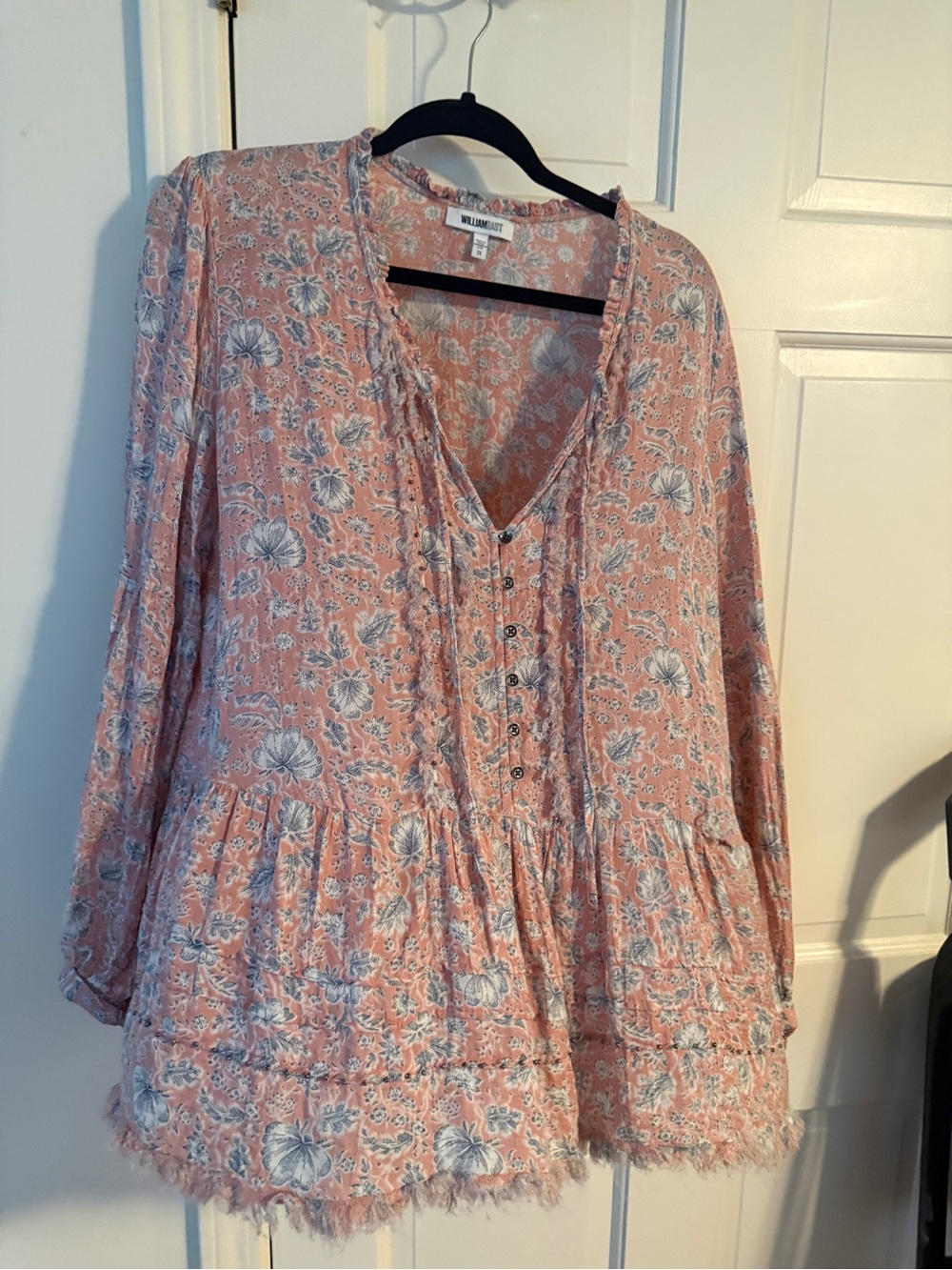 William Rast Pink Floral Button-Front Tunic
